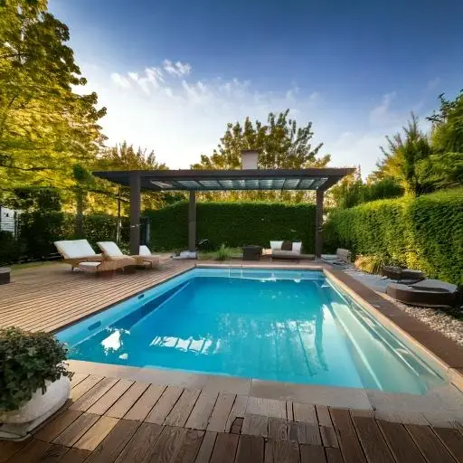 Fiberglass pool and luxury backyard landscaping