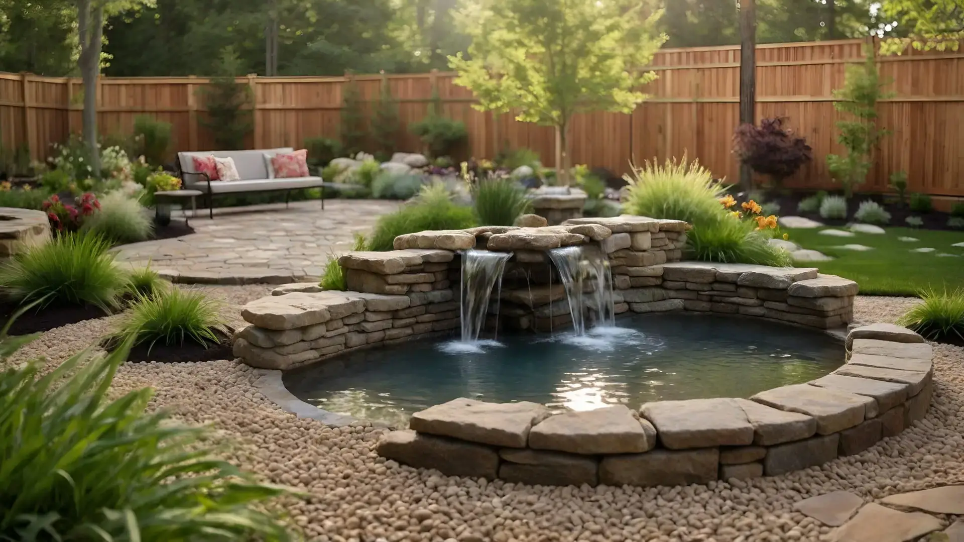 backyard design virginia with water feature